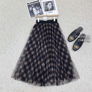 Chân váy lưới họa tiết xếp ly dáng dài