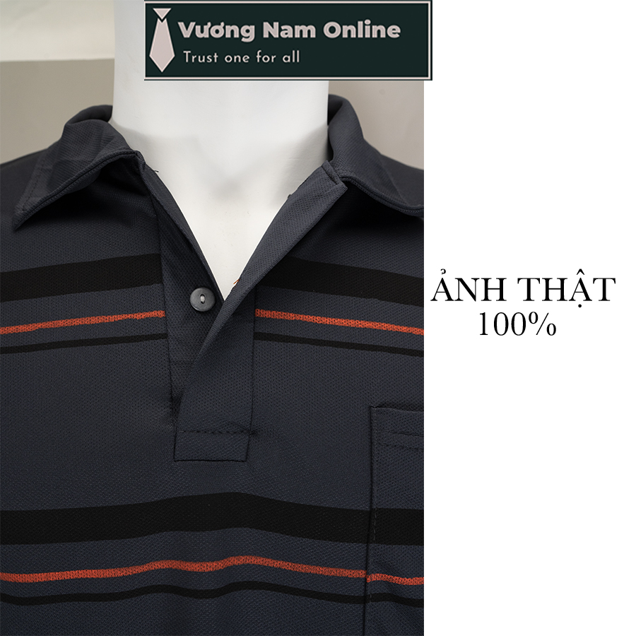 Áo phông nam trung niên tay ngắn form rộng có cổ polo sọc ngang VN19Q