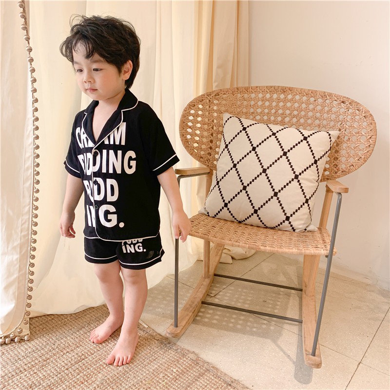 Đồ Bộ Pijama Cộc Tay Cho Bé Chất Lụa Cao Cấp In Chữ  SUMO KIDS, Đồ Ngủ Lụa Cộc Tay Trẻ Em Từ 6-27Kg