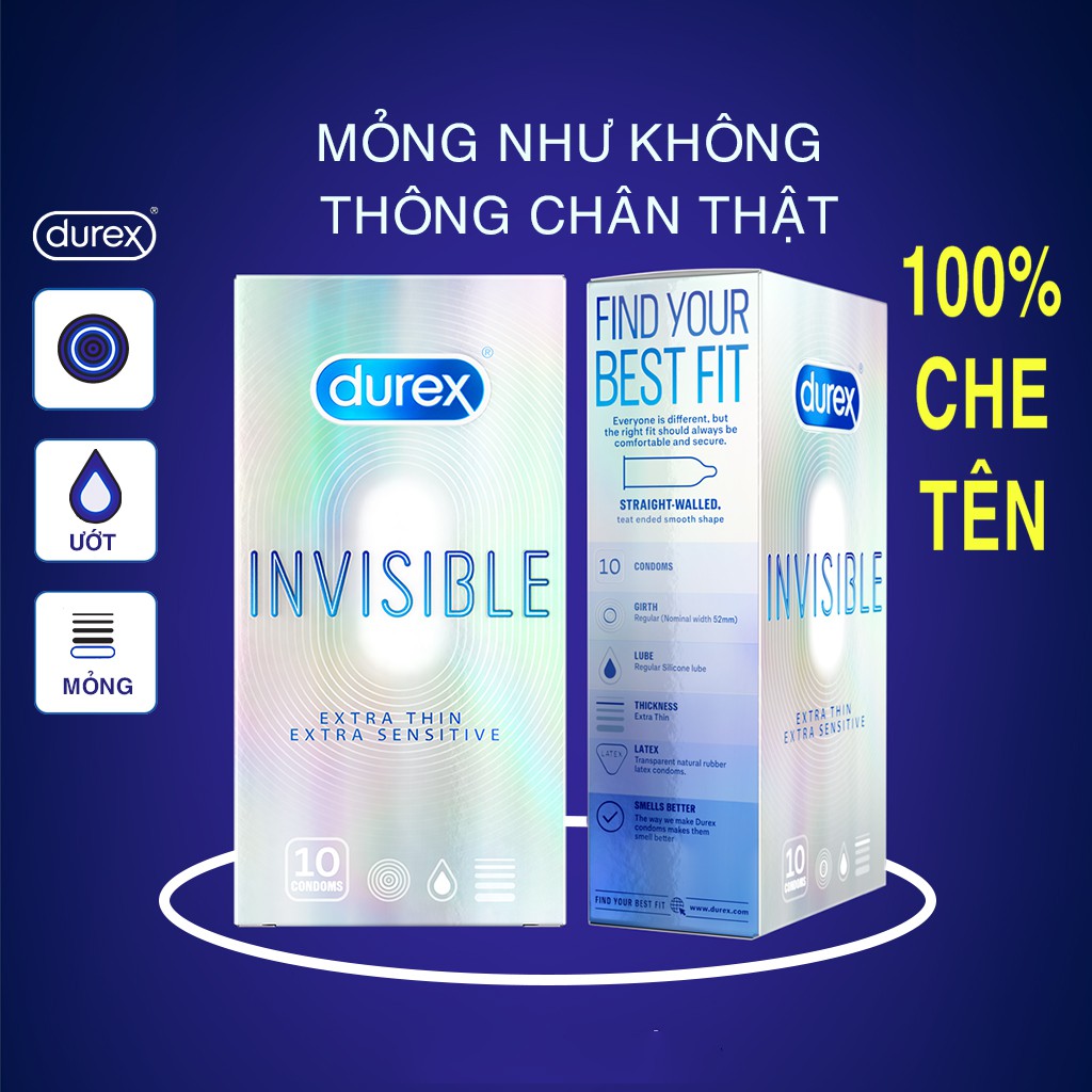 Bộ 2 bao cao su siêu mỏng Durex Invisible 10 bao và Gel bôi trơn Durex Classic 50ml.