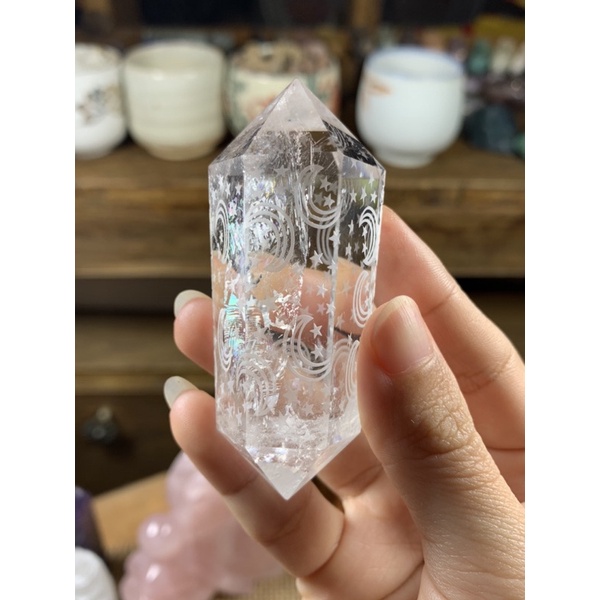 Clear Quartz khắc trăng và sao