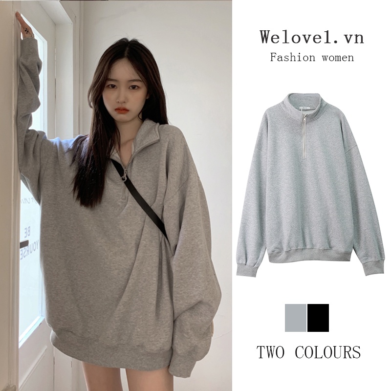 Áo Thun Nữ Dài Tay Cổ Bẻ Form Rộng Thời Trang Hàn