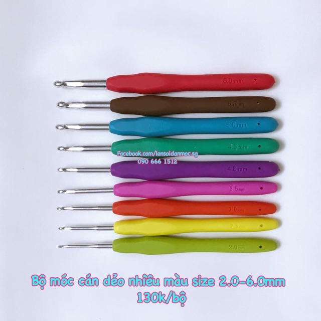 Bộ kim móc cán dẻo nhiều màu 9 cây (2mm-6mm)