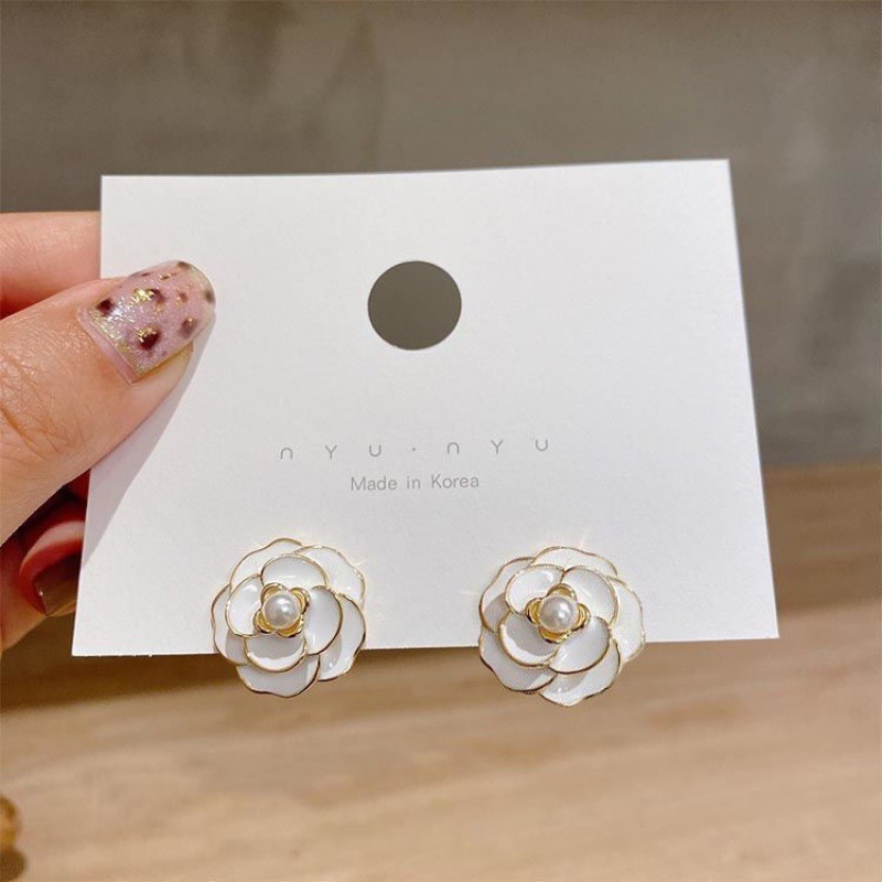 Bông Tai Mạ Bạc 925 hình bông hoa đính đá ngọc trai nhân tạo BO17