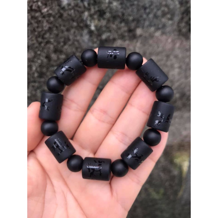 VÒNG TAY TRÚC CHẠM RỒNG ĐÁ NÚI LỬA ĐEN