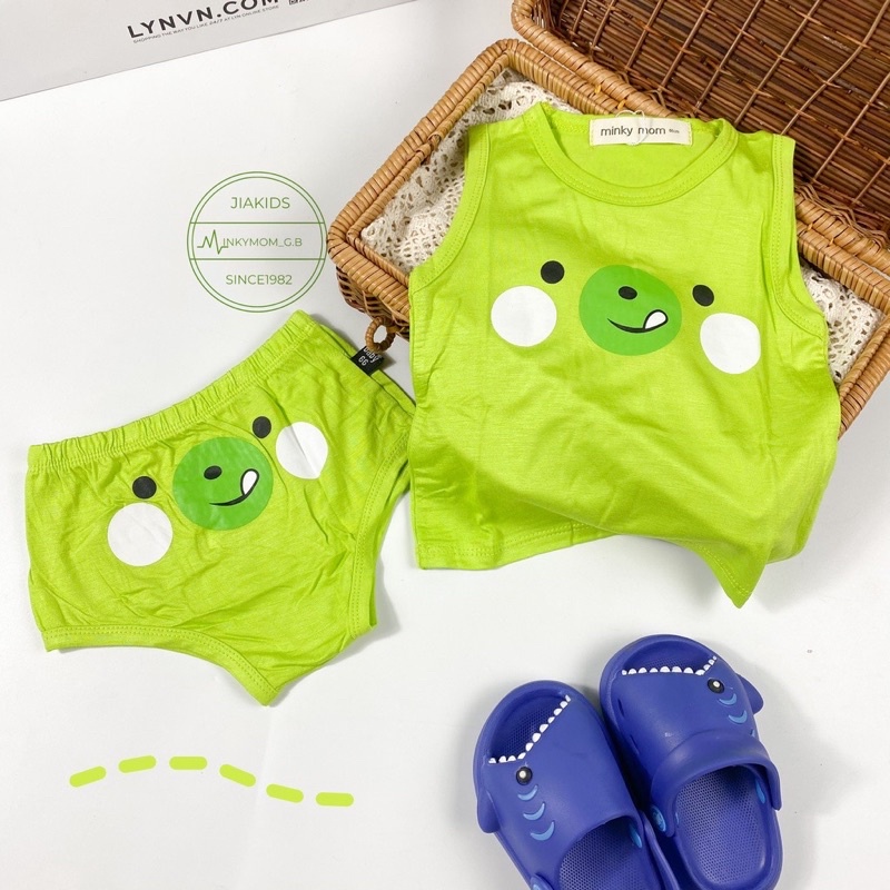 NT012 Bộ quần chip áo ba lỗ Minky Mom, vải thun lạnh thoáng mát in hoạ tiết cho bé trai, gái, bé sơ sinh