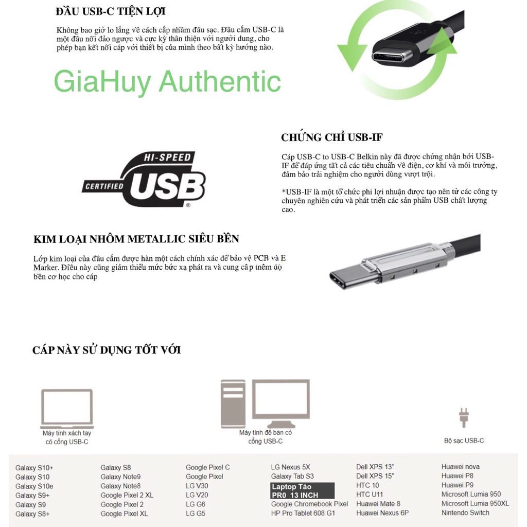 Cáp sạc nhanh BELKIN F2CU041bt06 MIXIT↑™ Metallic USB-C™ to USB-C PD 60W dài 1.8m