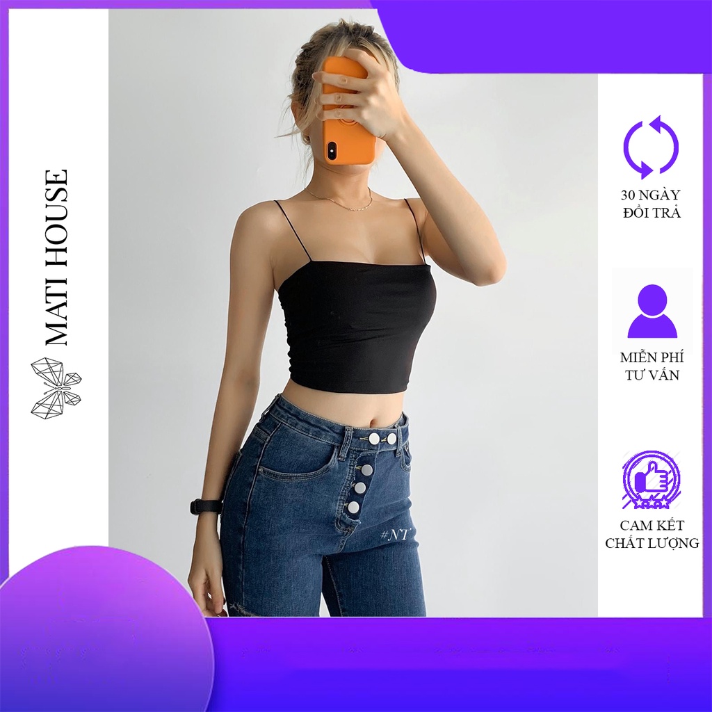 Áo 2 Dây Croptop Nữ Sợi Bún Ôm Body Hở Lưng Sexy Kiểu Basic Màu Đen, Trắng Chất Thun Co Giãn Tốt Mati House - MA090181