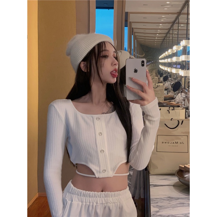 Áo thun COZOKC ngắn tay dài cổ vuông thiết kế độc đáo quyến rũ