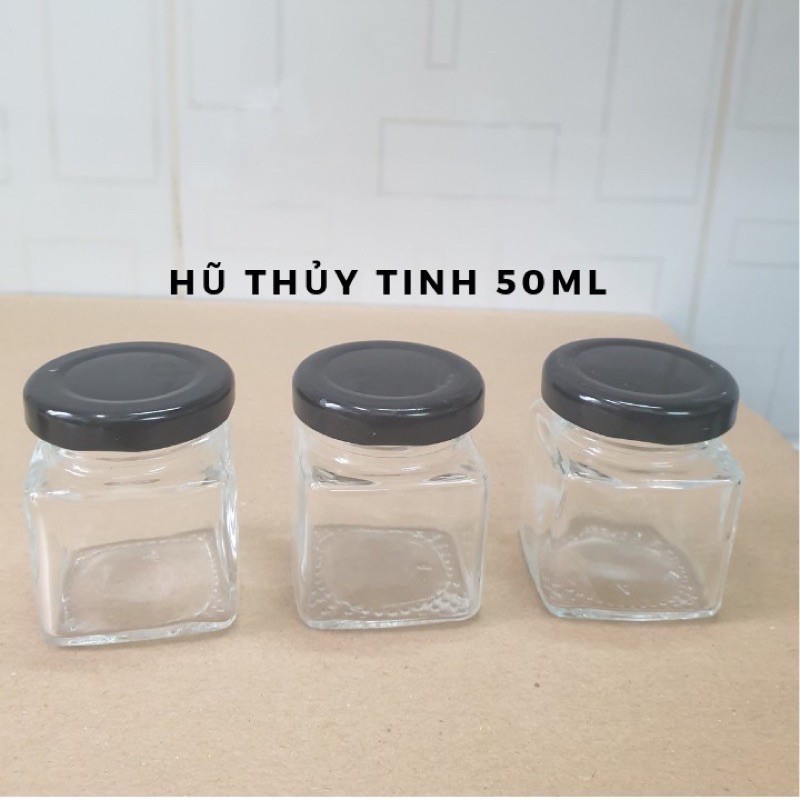 BỘ 5 HỦ THỦY TINH VUÔNG DUNG TÍCH 50ML NẮP THIẾC