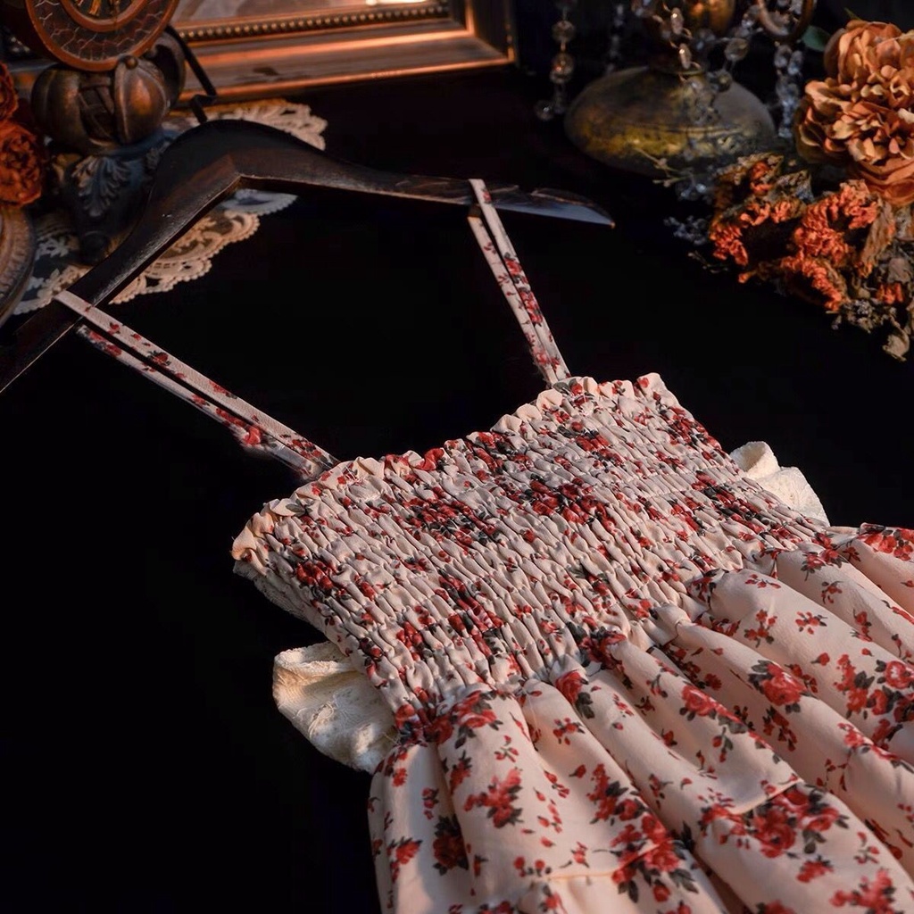 Đầm Voan Hai Dây Chiết Eo In Họa Tiết Hoa Chuông Phong Cách Pháp Cổ Điển Thời Trang Mùa Hè Dành Cho Nữ