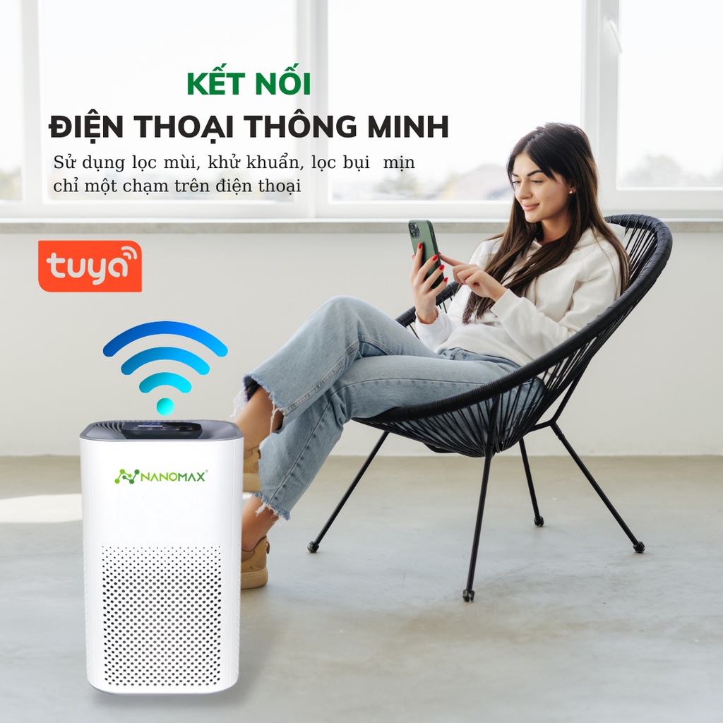 Combo Máy Lọc Không Khí Nanomax Kèm Lõi Lọc Hepa H13 Thay Thế, Lọc Bụi Mịn, Khử Mùi, Diệt Khuẩn - Bh 12 Tháng