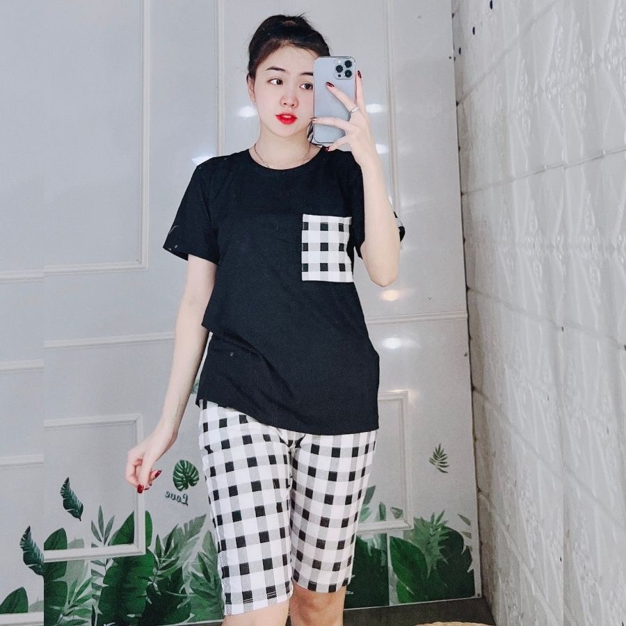 Đồ ngủ nữ trung niên quần lửng ngố Đồ bộ nữ đồ mặc nhà đẹp dễ thương bigsize thun cotton thể thao  ESHOP AD19