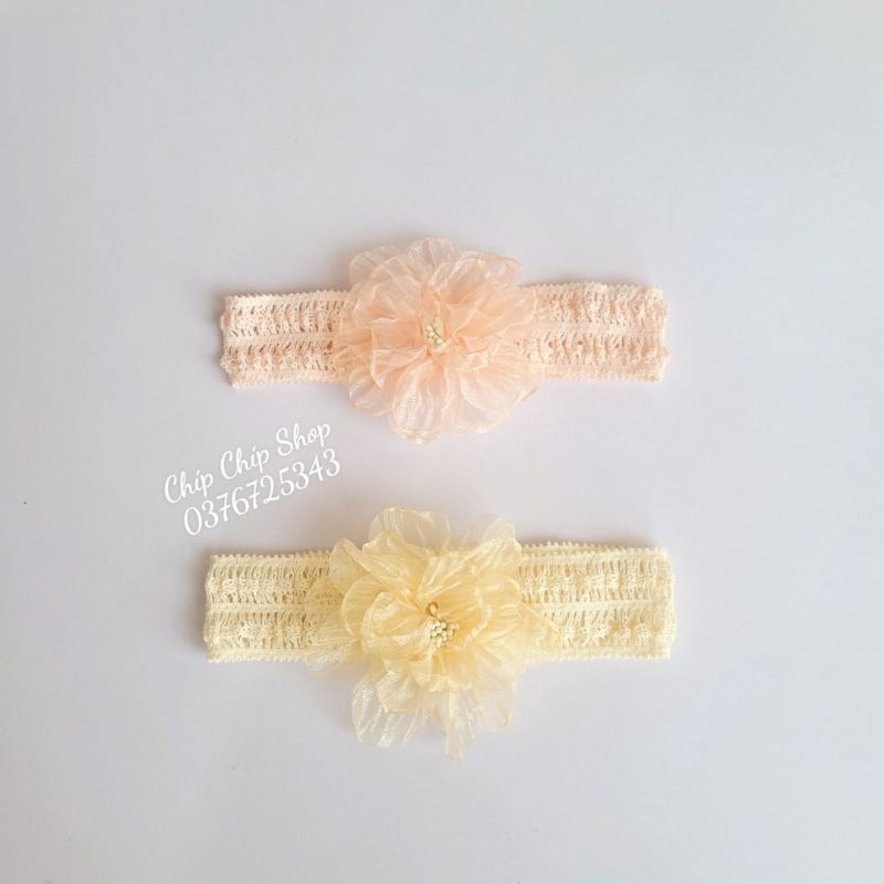 Turban nơ hoa ren nhún tiểu thư Hàn Quốc cho bé gái(4-12kg)_Chíp Chíp Shop