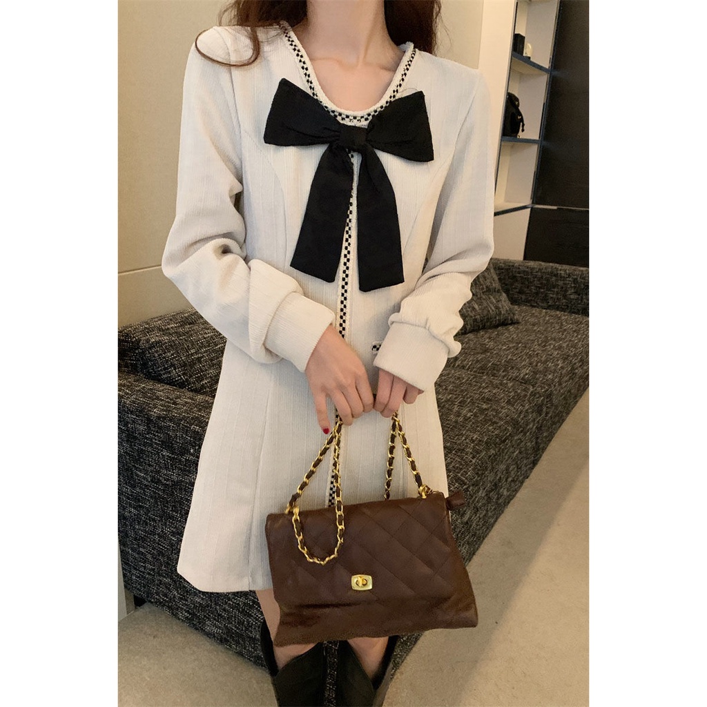 Đầm nữ lưng cao thắt nơ thời trang thu đông mới 2021