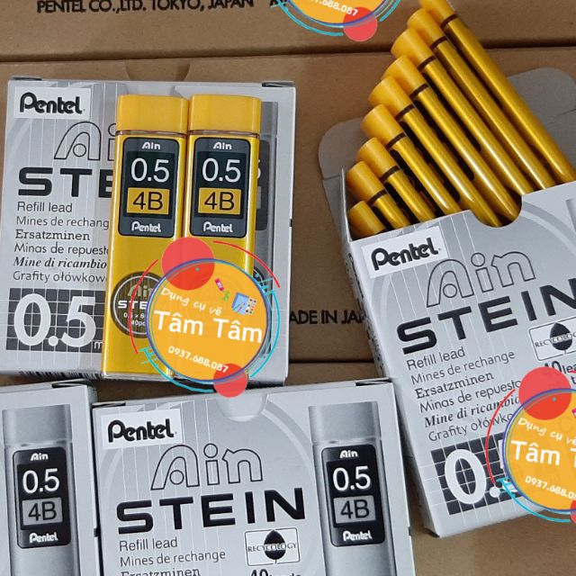 Ruột chì 0.5mm 4B,Ngòi chì Pentel Ain Stein 0.5mm 4B (Hộp 40 ruột)-Dụng cụ vẽ Tâm Tâm [SHIP HÀNG SAU 01/10/2021]