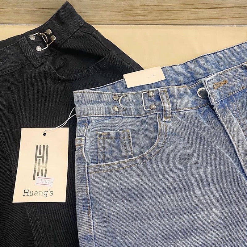 Quần Short Jean Ngố Khoen Lửng Eo Ống Rộng