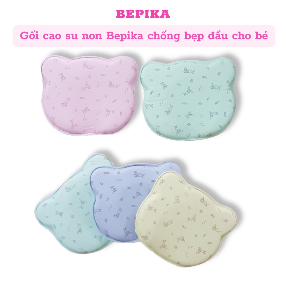Gối cao su non BEPIKA chống méo, gối chống bẹp đầu tai gấu siêu mềm cho bé sơ sinh
