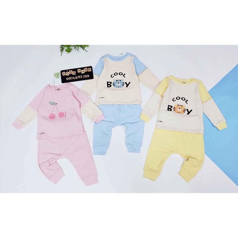 Bộ quần áo dài tay cúc vai vải nỉ lông Goodmama bé trai bé gái (xả hàng)