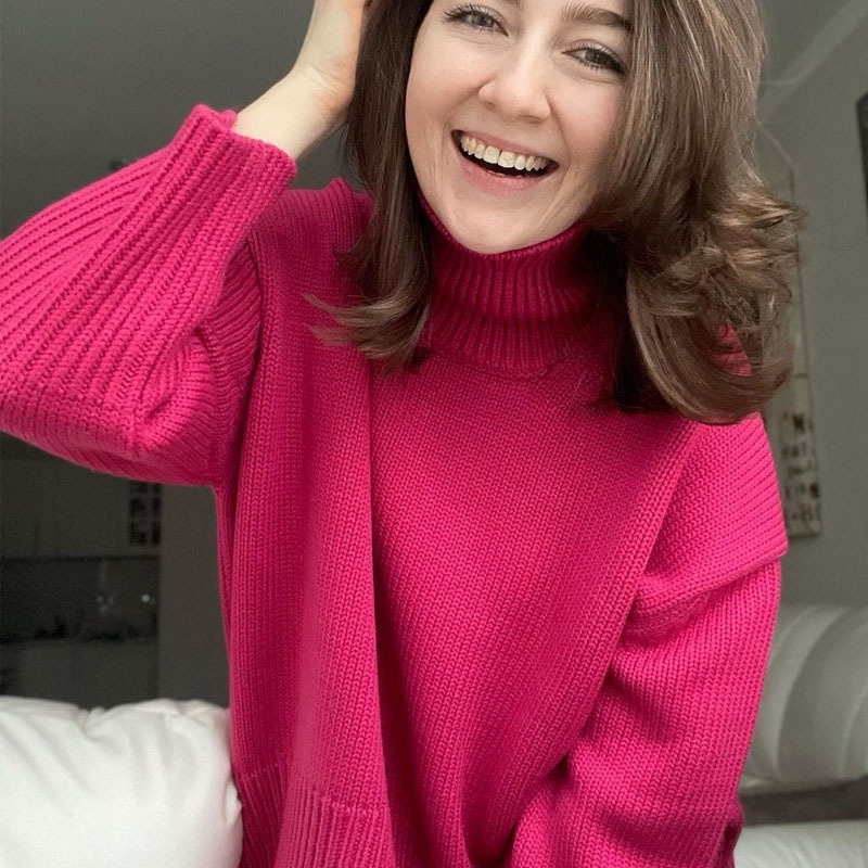 DUNEA Áo len cổ lọ tay dài màu sắc đơn giản dành cho nữ