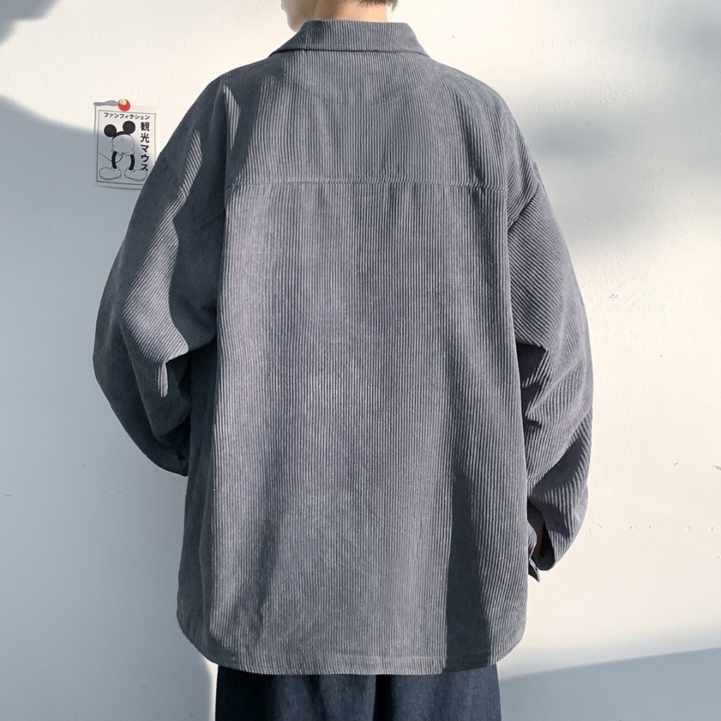 Áo Sơ Mi Nhung Tăm 2 Túi Thêu Logo ❤ Áo Khoác Cổ Somi Dáng Rộng Nam Nữ TT04