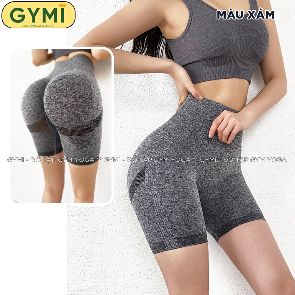 Quần tập gym yoga nữ chun mông GYMI QS11 dáng đùi ngố lửng biker cạp cao nâng mông chất dệt kim co giãn