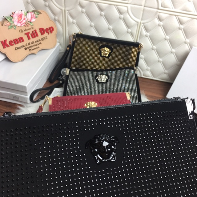 Túi cầm tay clutch đá nhiều màu có hộp kèm dây đeo chéo
