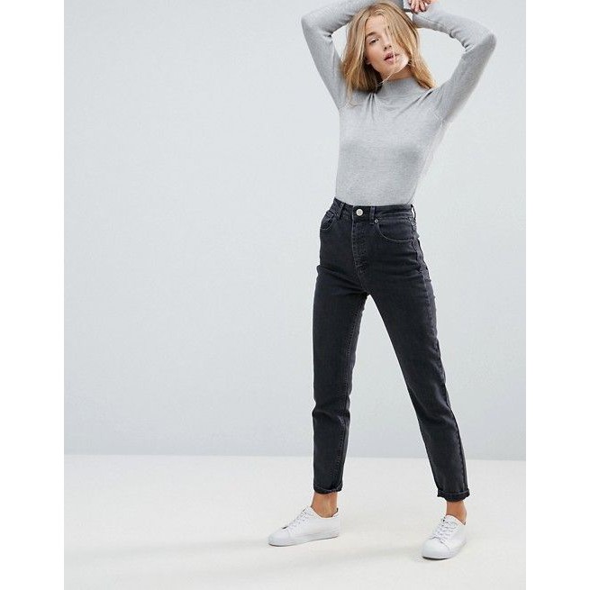 Quần Jeans Nữ Lưng Cao From Dáng Baggy Trơn Màu Đen Hot M-07