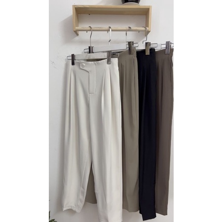 Quần baggy nữ khuy lệch eo bo chun sau chất lụa hàn