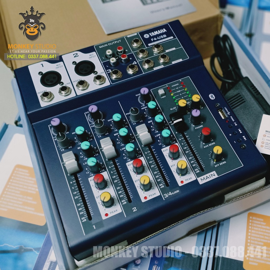 Mixer F4 Yamaha USB Bluetooth ⚡ HÀNG CHÍNH HÃNG⚡  Thu Âm Hát Livestream Karaoke Âm Thanh Sống Động (Tặng rắc 6,5)