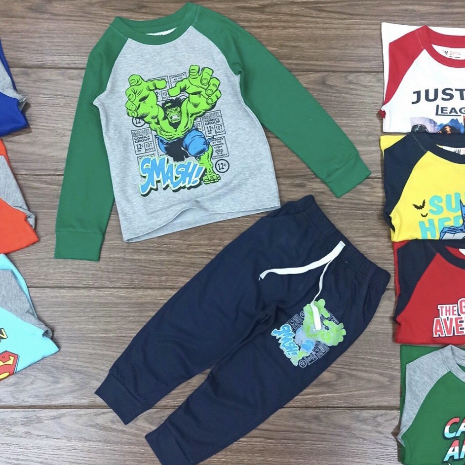 Bộ quần áo cotton dài tay xuất dư cỡ lớn hàng vnxk cho bé trai
