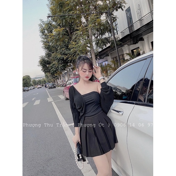 áo len cadigan dáng ngắn tay dơi màu be ghi đen cho nữ