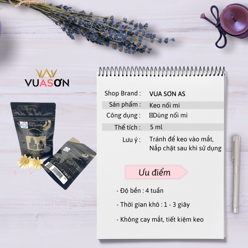Keo nối mi ít cay nhanh khô Lady Black NIO Crystal Glue keo Sky D+ Color Pavilion phụ kiện mi VUA SƠN AS