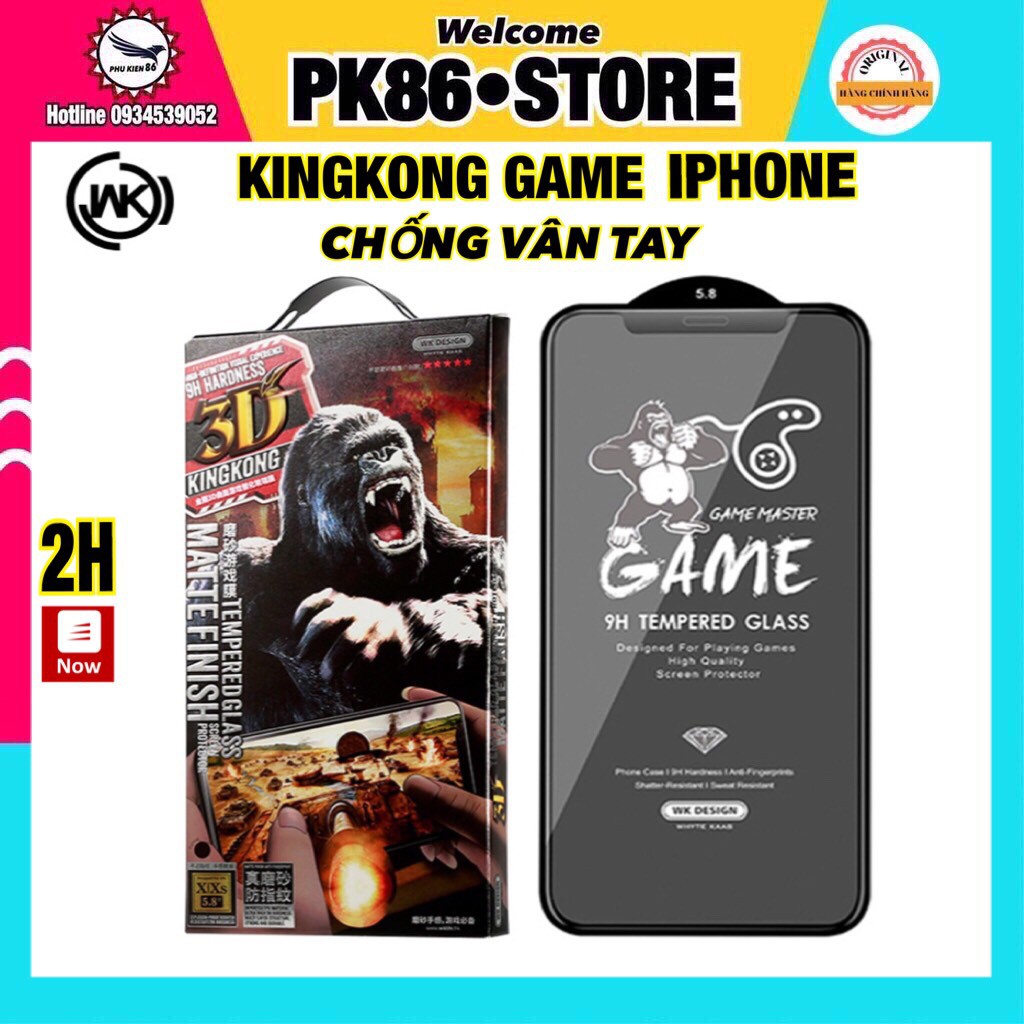 Kính cường lực iphone, dán cường lực chống vân tay nhám game KINGKONG 3D WK CL101