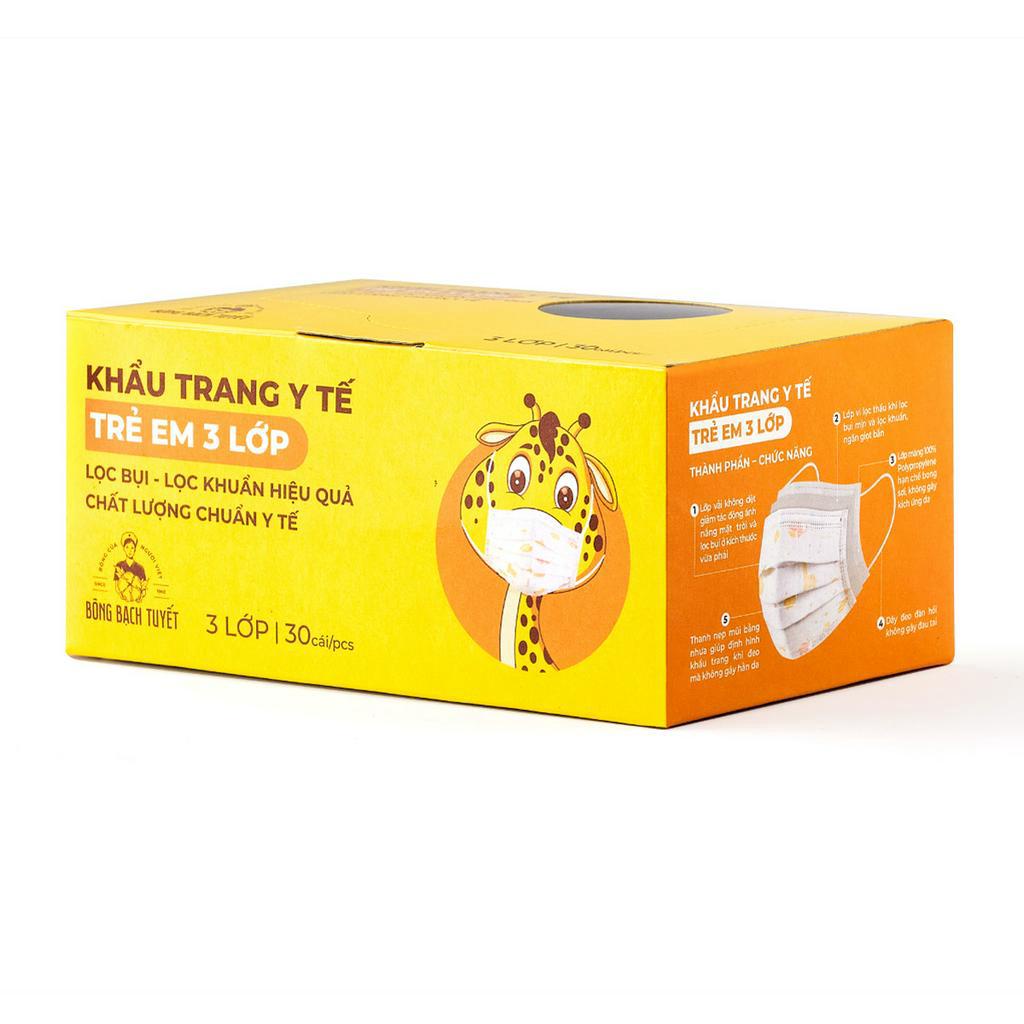 Khẩu trang Bông Bạch Tuyết trẻ em 3 lớp cho bé trên 6 tuổi 30 cái/hộp