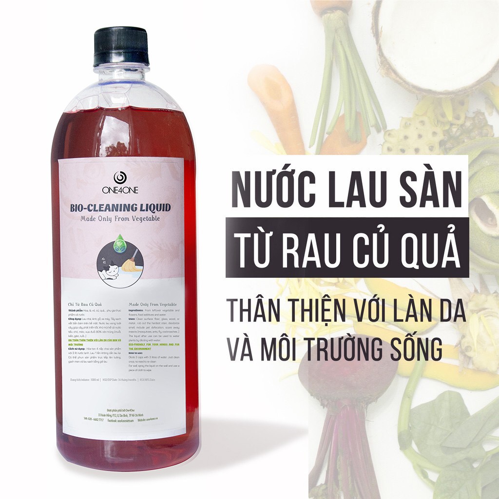 Nước Lau Sàn Sinh Học One4One 1L (chỉ từ rau củ quả) / Bio Cleaning Liquid