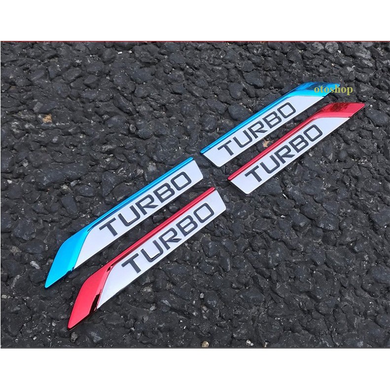 Bộ 2 mang cá kim loại chữ TURBO trang trí xe