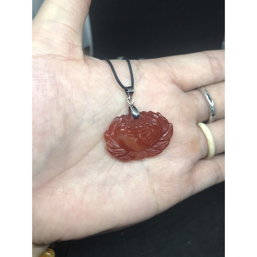 Mặt dây đài hoa trường thọ mã não đỏ Red Agate