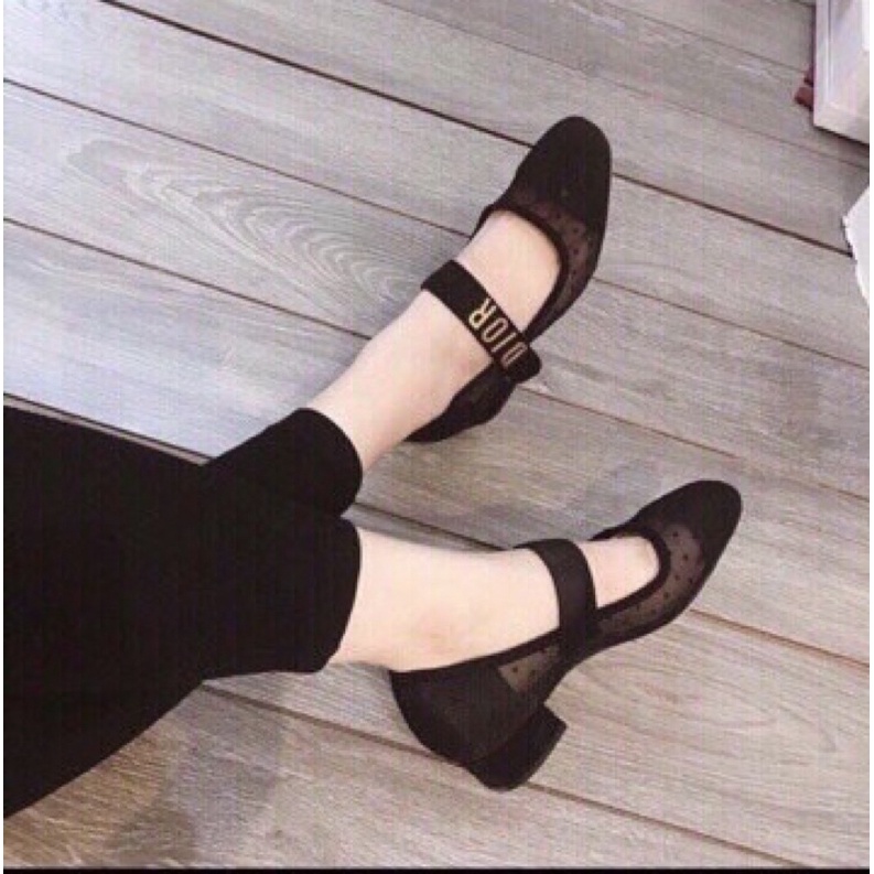 giầy bít mũi gót trụ 5 p phối lưới thoáng êm mềm ( chuẩn hình)