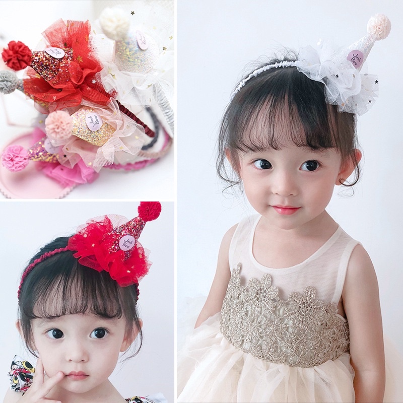 Cái tóc cho bé kiểu mũ sinh nhật