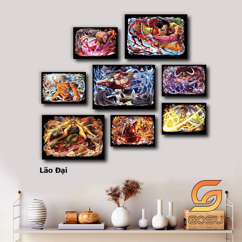 Set 8 Tranh Dán Tường Chủ đề Băng Kaido, Râu Đen, Tóc Đỏ, Cp9, Đô Đốc, Hải Quân, Thất Vũ Hải, Wano Arc, Siêu Tân Tinh
