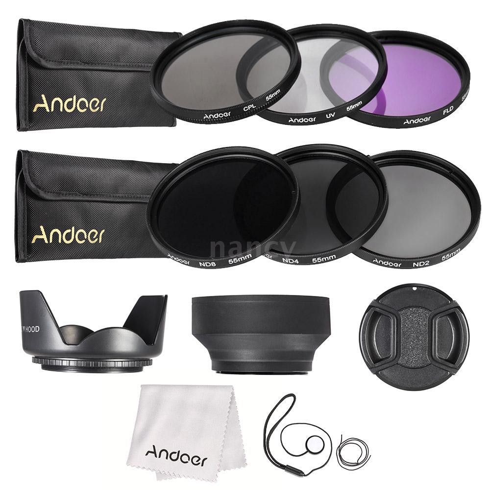 Bộ lọc ống kính Andoer 55mm UV + CPL + FLD + ND (ND2 ND4 ND8) kèm phụ kiện