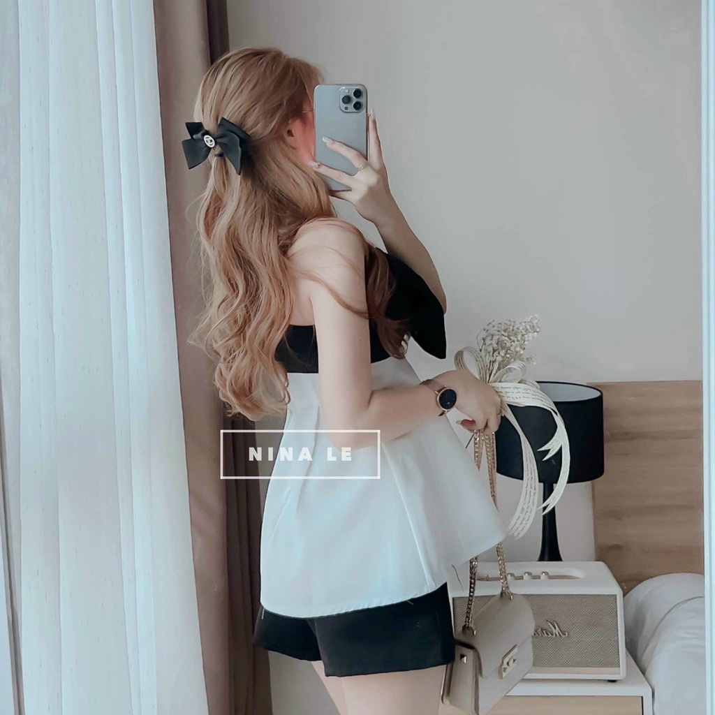 [ Miễn Phí Ship 2022 ] Set bộ đùi 2 dây nơ khóa kéo sau, set bộ áo túi quần umi