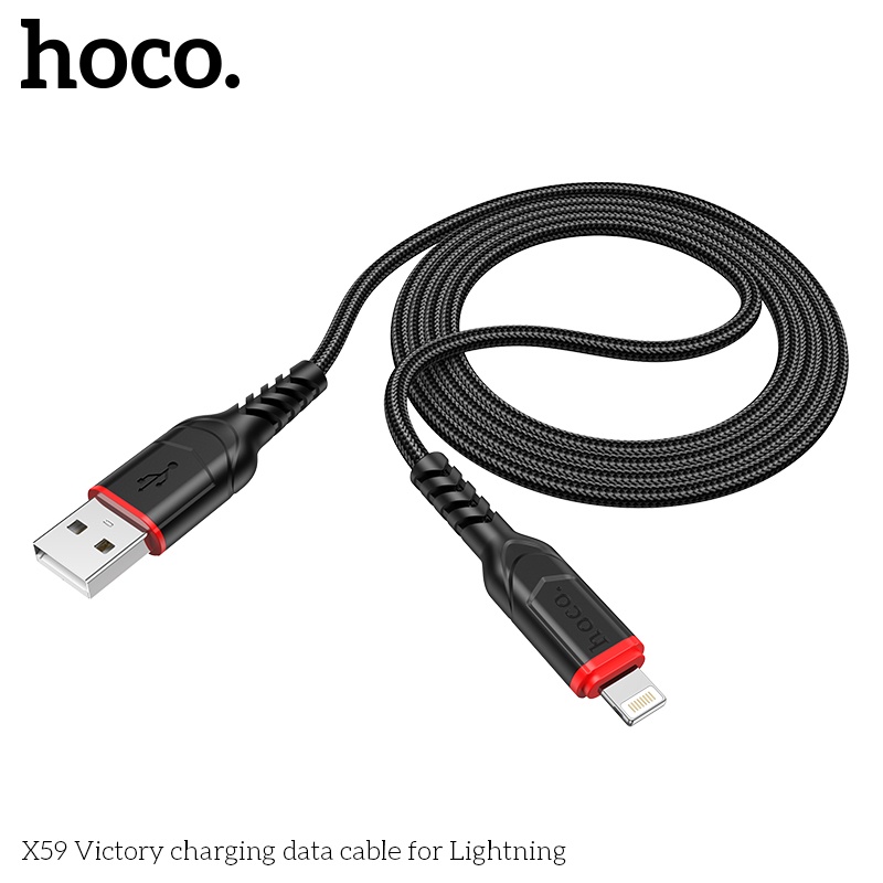 Dây sạc nhanh Hoco X59 dây dù sợi to siêu bền, cáp truyền tải dữ liệu dài 1m các đời điện thoại