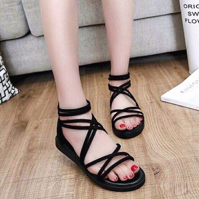 Giày sandal chéo cổ chân khóa hậu