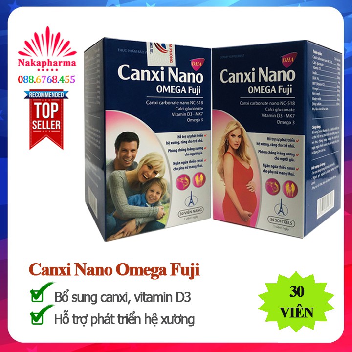 Canxi Nano Omega Fuji – Bổ sung vitamin D3 và canxi, giúp xương răng chắc khỏe, ngừa loãng xương, chậm lớn, thiếu calci