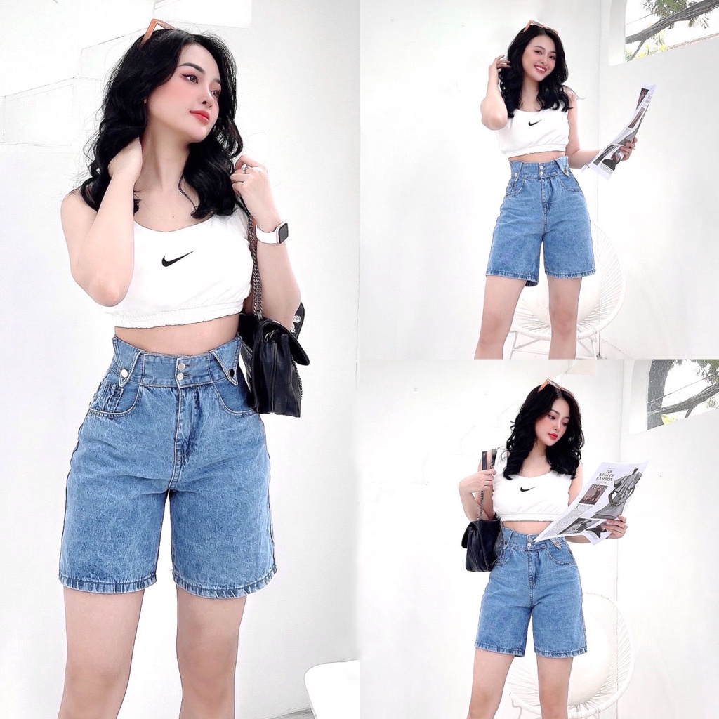 Quần jean ngố nữ lưng cao phối kiểu độc đáo, chất vải denim bền đẹp AnNgo - AT156