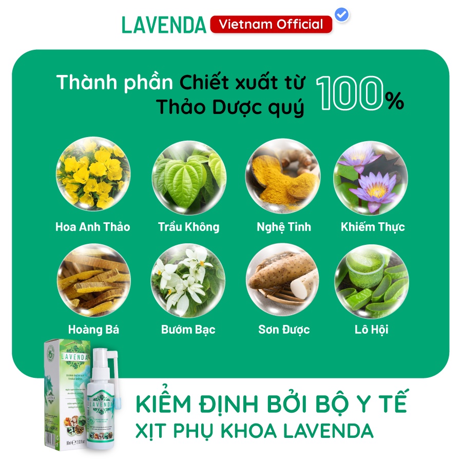 Dung dịch xịt thảo dược LAVENDA làm sạch vùng kín, xoá sổ khí hư huyết trắng nấm ngứa, khử mùi hôi 60ml