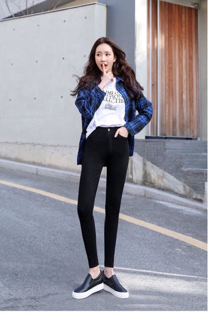 Quần Legging nữ/Skinny nữ cạp cao có khoá co giãn tốt