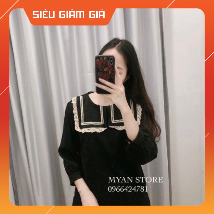 Áo babydoll tiểu thư viền ren hàng QCCC Áo sơ mi kiểu vạt vuông